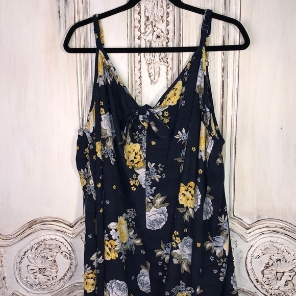 Torrid Navy and Yellow Floral Spaghetti StrapTie Front Pullover Blouse S… - Picture 1 of 9